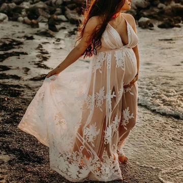 MQTIME  -  Women White Dress Maternity Photography Props Lace Boho Pregnancy Clothes Maternity Dresses For Pregnant Photo Shoot Clothing